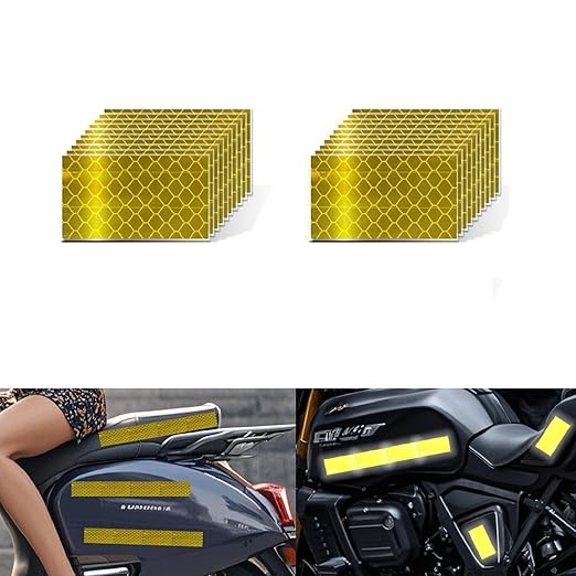 Non Fading Yellow Reflective Stickers 1 inch X 2 inch, Outdoor Waterproof High Visibility Warning Safety Adhesive Reflector Tape (20 Pcs)