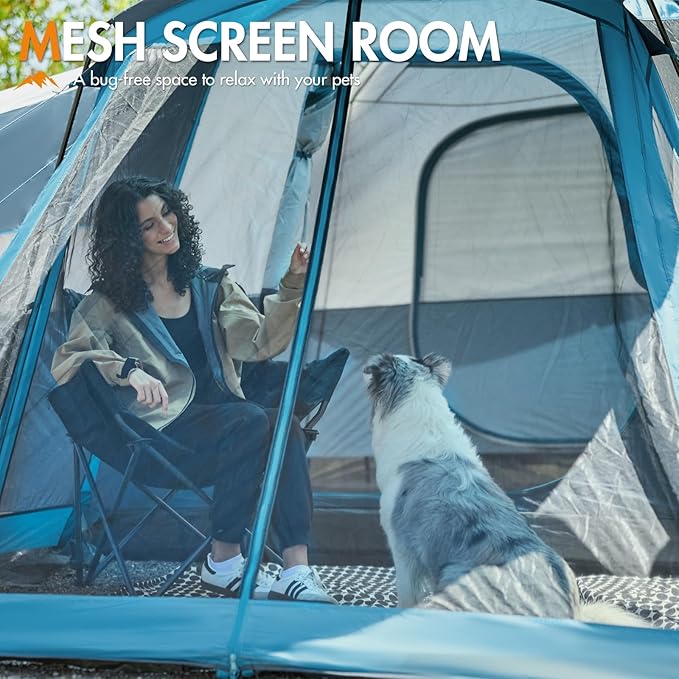 PORTAL 6/8/10 Person Family Camping Tent with Screen Room, Water Resistant Big Tunnel Tents with Rainfly, Large Family Tent for Camping, Outdoor, Patio