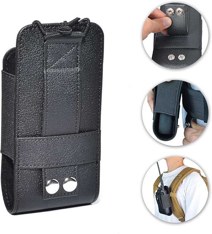 Universal Duty Belt Radio Holster Leather Walkie Talkie Pouch for Motorola Baofeng Midland Handheld Two Way Radio