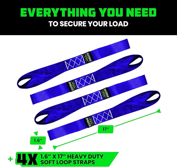 Rhino USA Soft Loop Tie Down Straps (4-Pack) - 1.6 Inch x 17 Inch (5,000 lbs Break Strength) Heavy Duty Motorcycle Handlebar Straps for use with Ratchets for ATV, UTV, Dirt Bike (Blue)