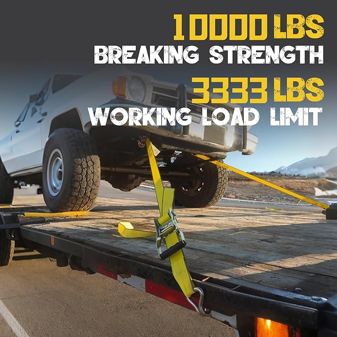 4PCs 2" x12' Recovery Winch Strap w/RTJ Cluster Hook, 10000LBS Tow Truck Car Wrecker Winch Tie Down Straps, Heavy Duty Autohauler Car Tie Down Straps