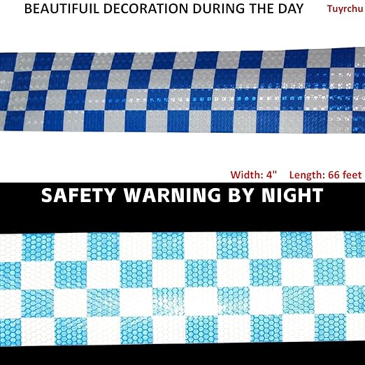 Blue White Reflective Tape Outdoor Waterproof 4 inch Wide for Cars, High Visibility Safety Warning Reflector Sticker Strips (68 feet)