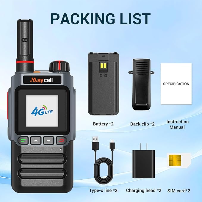 Lifetime Use Satellite Walkie Talkies with SIM Cards Global Unlimited Range Walkie Talkies 4G LTE POC Radio Dual SIM 3000 Mile Range Walkie Talkie 3000mAh Battery with Flashlight (MC-398)
