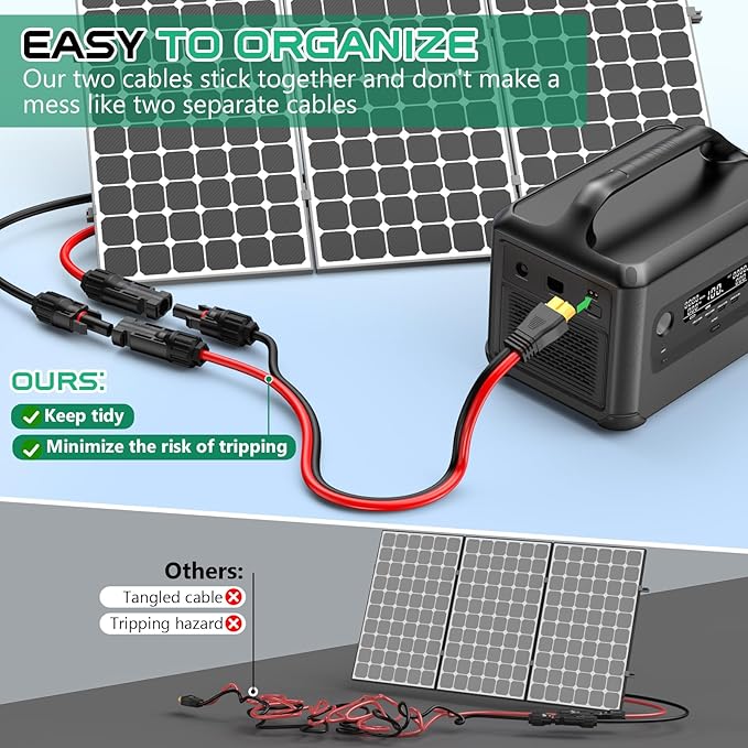 10AWG XT60 Solar Cable 40FT, XT60 Cable to Solar Connector 3 10 15 20 30 50FT, Solar Connector to XT60 Adapter Cable, XT60 Solar Charging Cable for Portable Power Station - 40Ft