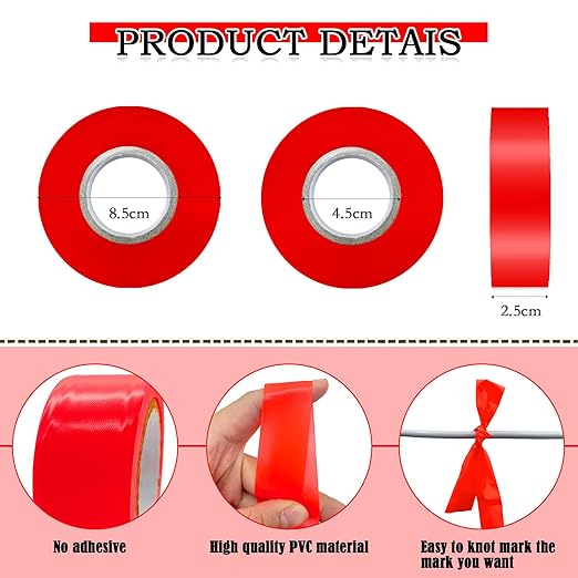 10 Pack Red Flagging Tape, Non-Adhesive Plastic Ribbon Neon Marking Roll, 1inch*2000ft, Marking Tape for Tree Marking, Hunting, Boundaries and Hazardous Areas,Trail Marking
