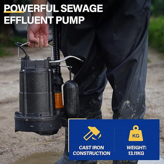 Acquaer 1/3 HP Submersible Sewage/Effluent Pump,3680 GPH Cast Iron Sump Pump with Automatic Integrated Snap-action Float Switch for Basement,Flooding Area…