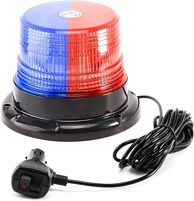 1-Pcs Red/Blue LED Beacon Lights 12-24V Warning Safety Flashing Emergency Roadside Strobe Mini Light Bar with Magnetic Base for Police Snow Plow Truck Vehicles Forklift Tractor