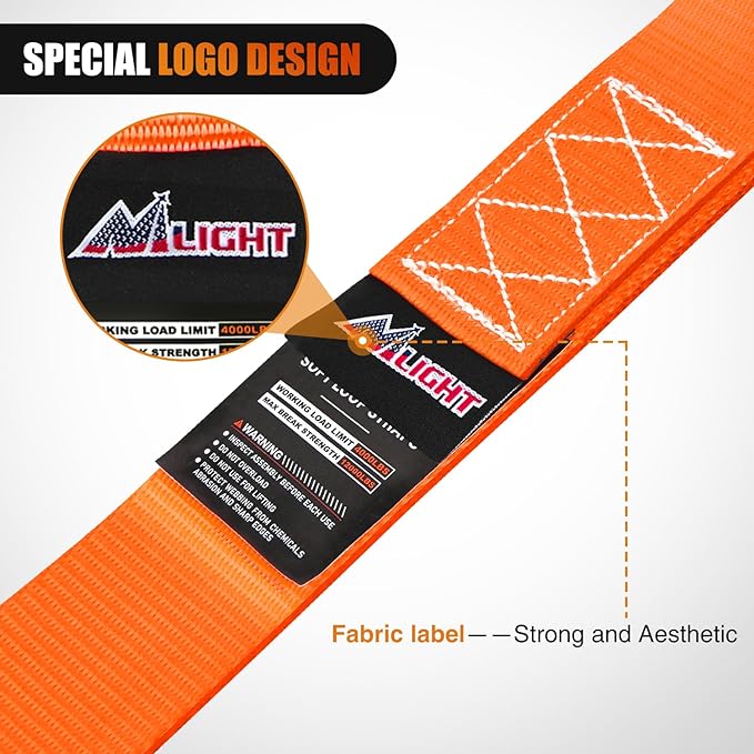 Nilight Soft Loop 1.7”×17" Motorcycle Tie Down Straps Heavy Duty 12000Lbs Max Break Strength for Securing ATV UTV Kayak Moving Cargo (8PK-Orange)