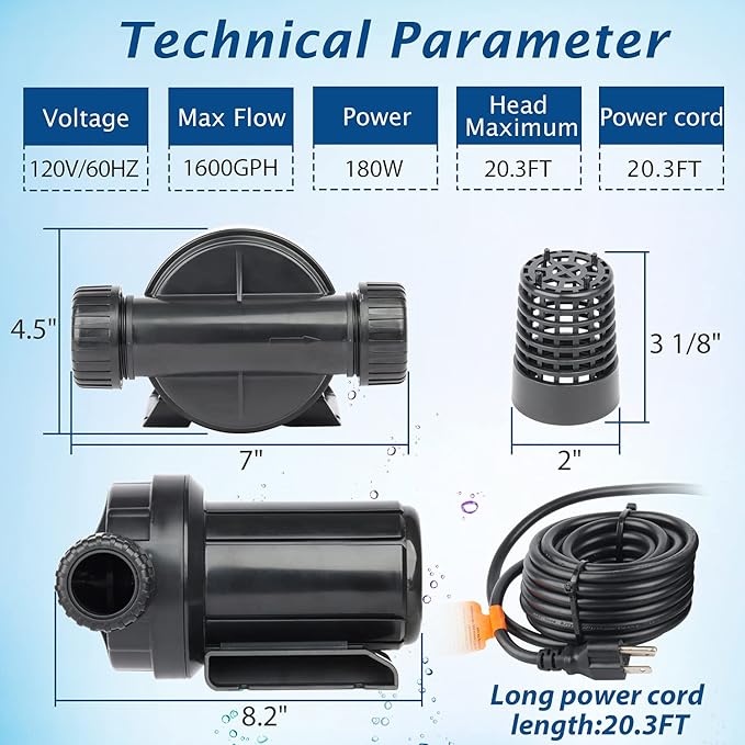 WaterRebirth (PA2000,1600GPH) High Flow Submersible Water Pump-Home/Inline Water Pump-Submersible Pump-Water Transfer Pump-Aquarium Pump