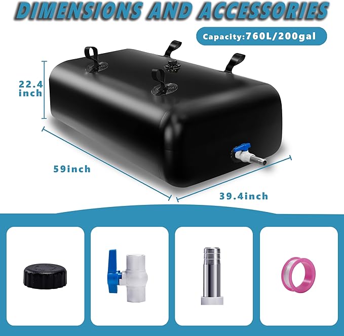 760 L/200 Gal Water Bladder Tank, Foldable Portable Water Storage Container, Emergency Water Bag for RV, Truck Bed, Fire Prevention, Drought Resistance, Black