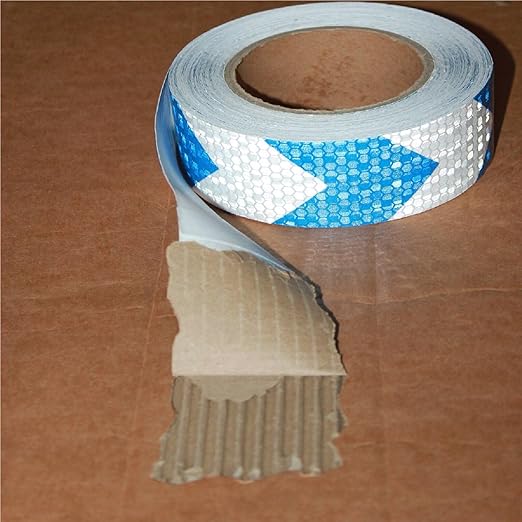 Blue White Reflective Tape 1 inch Wide for Trailer, Outdoor Waterproof High Visibility Safety Warning Adhesive Strips (166 feet)