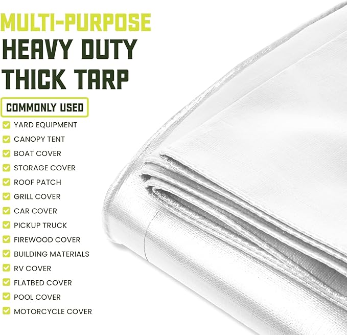 Core Tarps Heavy Duty 8 Mil Tarp Cover, Waterproof, UV Resistant, Rip and Tear Proof, Poly Tarpaulin with Reinforced Edges for Roof, Camping, Patio, Pool, Boat. (White 50′ X 50′)