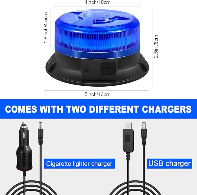 AnTom Magnetic Wireless Strobe Light, Waterproof Rechargeable Blue LED Beacon Lights for Trucks, Vehicle Emergency Flashing Warning, forklifts,Tractors,Golf Carts,Cars