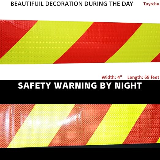 Industrial Reflective Tape Outdoor Waterproof 4 inch Wide, High Visibility Safety Warning Reflector Sticker Strips (68 feet)