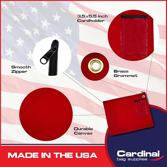 Interoffice Transit Mailbag, Canvas Envelope, Grommet for Padlock & Zip Tie, Large Zipper Pouch, Sack for Documents, 14 x 11 inch (Red)