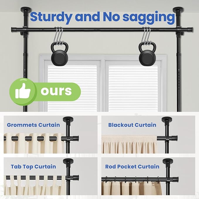 Room Divider No Drilling Tension Curtain Rod Wall Divider for Room Separation (H) 43-120×(W) 35-200 inch Adjustable, Heavy Duty Partition Space Separator Freestanding Tension Curtain Stand, Black