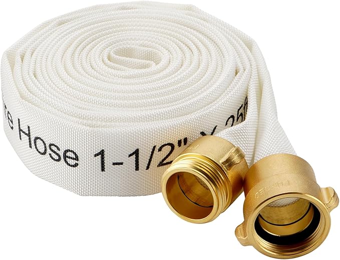 Fire Hose,1-1/2" ID X 25 FT, Single Jacket TPU, 450 PSI Burst Pressure, Industrial Fire Hose with NST/NH Brass Couplings for Indoor Use