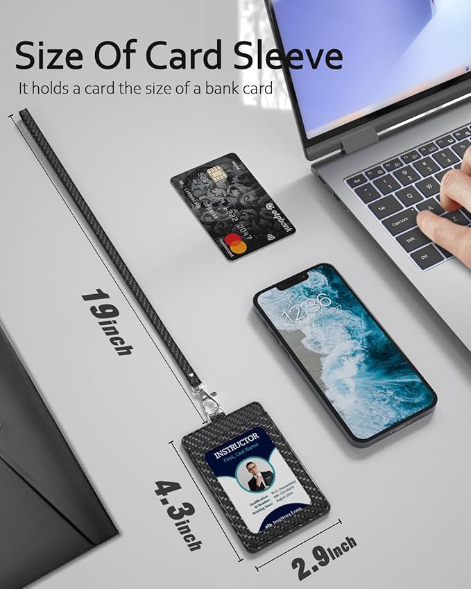 Carbon Fiber Work ID Card Holder with Lanyard is a Stylish and Durable Card Holder with Dual Card Capacity, Clear Display Window and Privacy Back Pocket (Black(2 Piece))