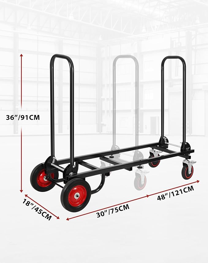 RedSwing Folding Multi-Utility Dolly Cart, Heavy Duty 8-in-1 Convertible Cart Adjustable Hand Truck/Platform Cart with R-Trac Wheels, 38" to 48" Telescoping Frame, 330lbs Load Capacity