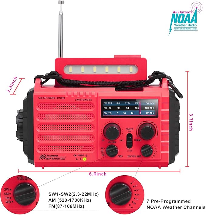 Weather Radio NOAA Alert with Battery Backup 18500mWh, Portable AM FM Shortwave Radio Solar Hand Crank, Flashlight Cellphone Charger, SOS Alarm, Compass, Headphone Jack for Home Outdoor Emergency