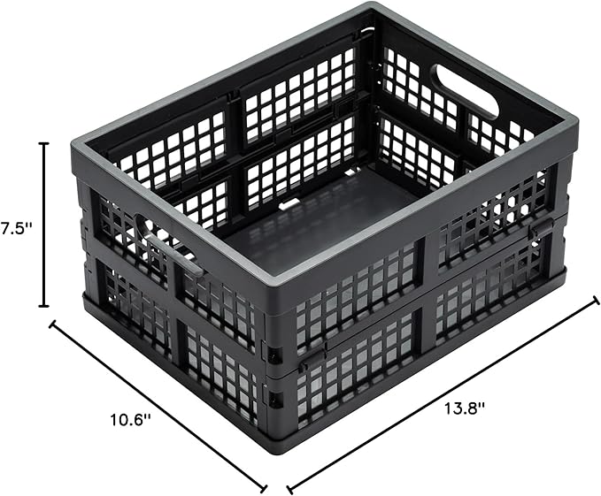 16L Collapsible Storage Crates,Folding Plastic Crates for Storage,Pack of 4,Gray