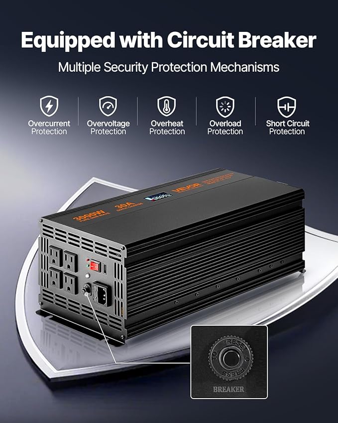 VEVOR Sump Pump Battery Backup System, 3000W, Auto Switches to Battery Inverter for Continuous Sump Pump Operation, Pure Sine Wave, LCD Display, for Basement Protection Emergency and Power Outage