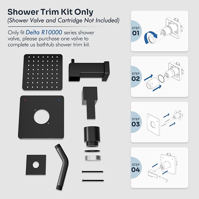 Replacement for Delta Shower Trim Kit 14 Series, All Metal Tub Shower Faucet Set, 6-Inch Matte Black Shower Head and Handle Set(Valve/Cartridge Not Included)