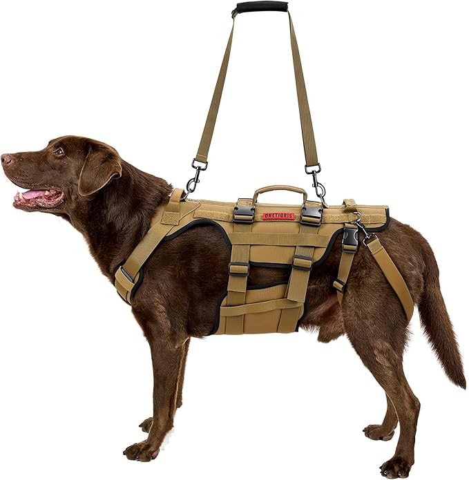 OneTigris Dog Lift Harness for Large Dogs, Dog Hip Support Brace, Full Body Lifter with Handles Invictus Multifunctional Mobility Assistance Vest for Back Legs (Brown, XL)