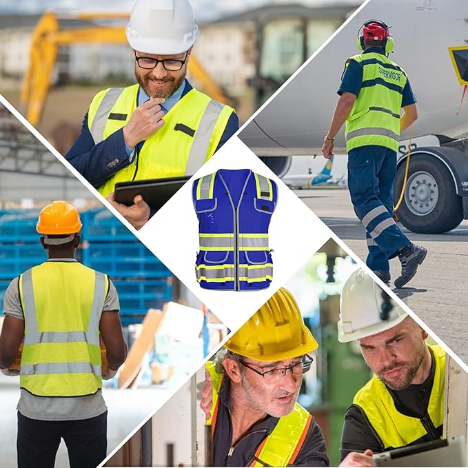 HYCOPROT Reflective Safety Vest Class 2 High Visibility Heavy Duty Construction Vest with Padded Neck,Meet ANSI/ISEA Standard