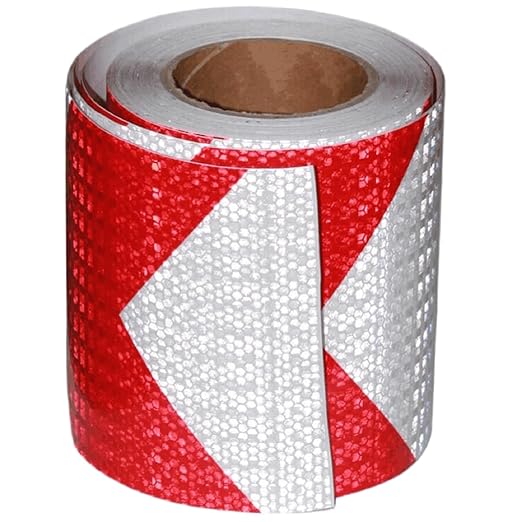 Reflective Tape Red White 6 in x 68 FT, Outdoor Waterproof Warning Stickers, Conspicuity Safety Industrial Marking Tape