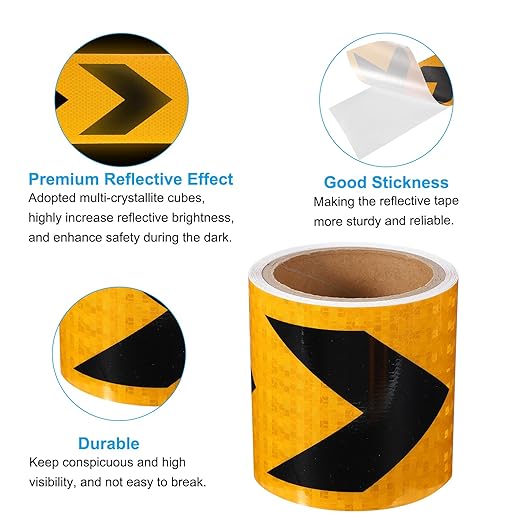PATIKIL Reflective Tape, 4 Inch x 20 ft Waterproof Self Adhesive High Visibility Safety Warning Arrow Tape Outdoor Reflectors for Trucks Trailers Cars, Yellow Black