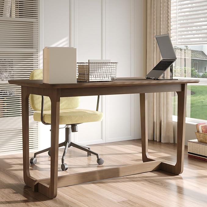 MOUMON Writing Desk, 51.2” Small Computer Desk for Home Office, Wood Study Table Craft Desks for Living Room Bedroom, Round Edge, Brown, 27.6”D x 51.2”W x 28.7”H