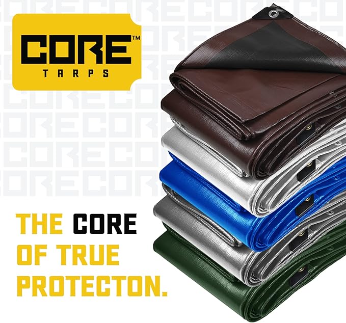 Core Tarps Extreme Heavy Duty 20 Mil Tarp Cover, Waterproof, UV Resistant, Rip and Tear Proof, Poly Tarpaulin with Reinforced Edges for Roof, Camping, Patio, Pool, Boat (Silver/Black 20′ X 40′)