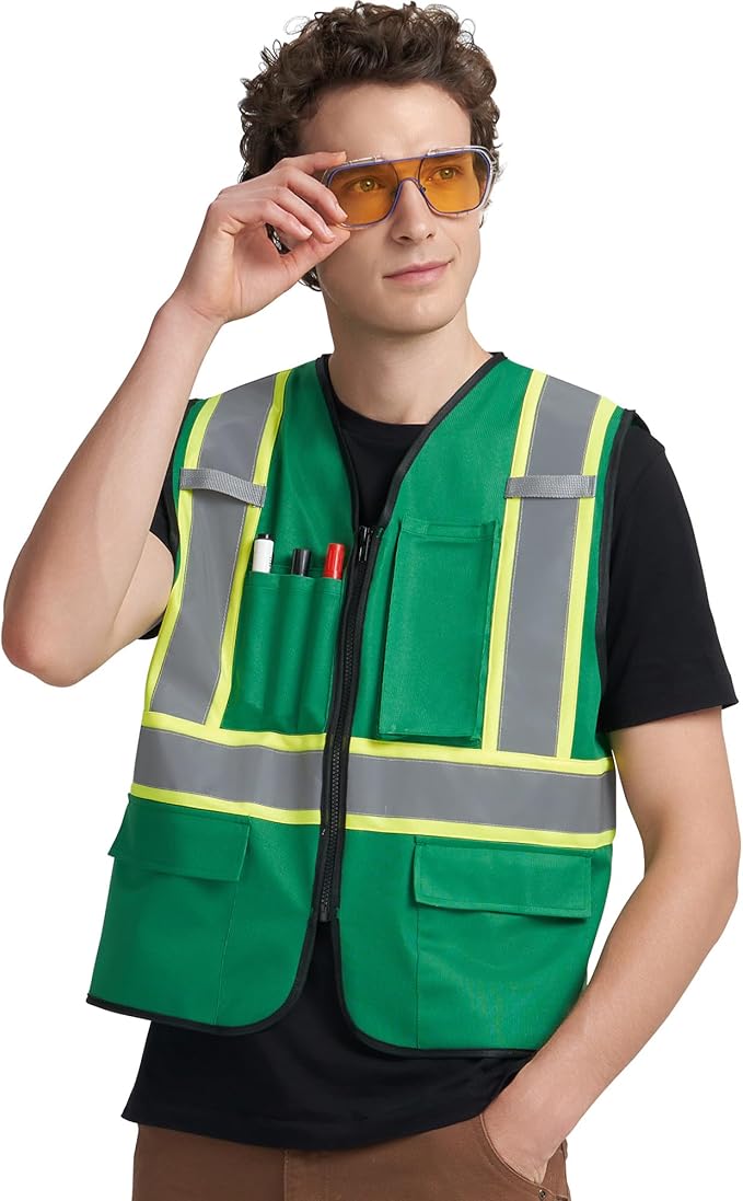 A-KSAFETY High Visibility Safety Vest for Men Women with Pockets and Zipper