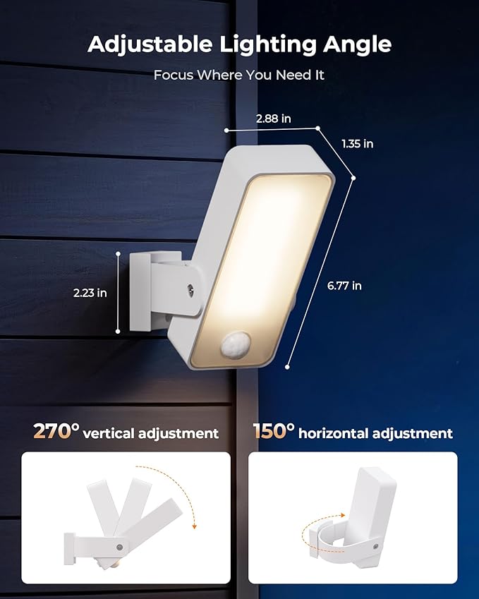 2 Pack Motion Sensor Outdoor Lights, 10000mAh Rechargeable 600 Lumen Battery Operated Outdoor Lights with 3 Modes, 3 Colors, IP65 Waterproof Outdoor Security Lights for Fences, Garage, Patio