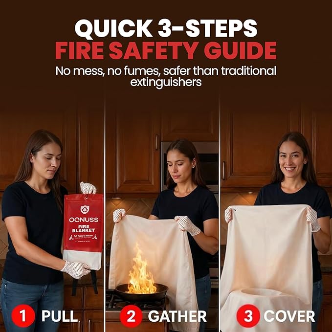 Emergency Fire Blanket 40x40 Inch - 6 Pack Fiberglass Fireblanket with Hook & Gloves | Fire Safety Blanket for Kitchen, Home, Garage, Camping