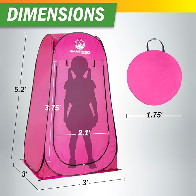 Wakeman Kid Size Pop Up Changing Tent, 3 x 3 x 5.2ft, Mini Camping Shower Tent, Portable Toilet Stall, or Dressing Room for Beach, Dance Recitals, or Sports with Carry Bag, Polyester, Pink