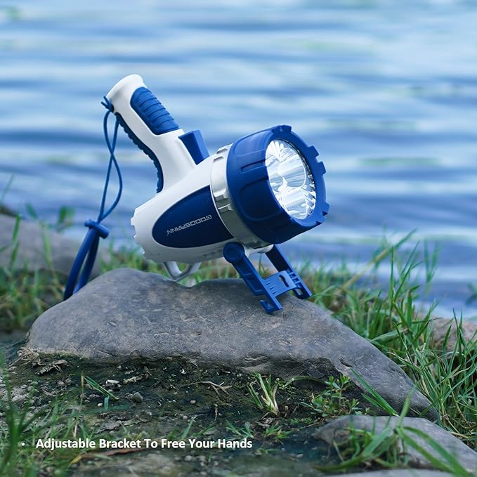 GOODSMANN Rechargeable Handheld Spotlight LED Boat Waterproof Spot Light Searchlight up to 3000 Lumen Portable Marine Flashlight with USB Adapter Car Charger Dust Bag for Hunting Camping Exploring