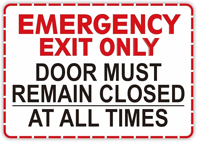 Emergency Exit Only Signs Sticker，Self Adhesive UV, Weather, Scratch, Water & Fade Resistant Door Must Remain Closed At All Times sign for Business, Schools, Offices, Storage Rooms, Hospitals