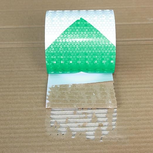 Reflective Tape Green and White 4 inch X 10 feet, Outdoor Waterproof Hazard Conspicuity Warning Industrial Marking Tape