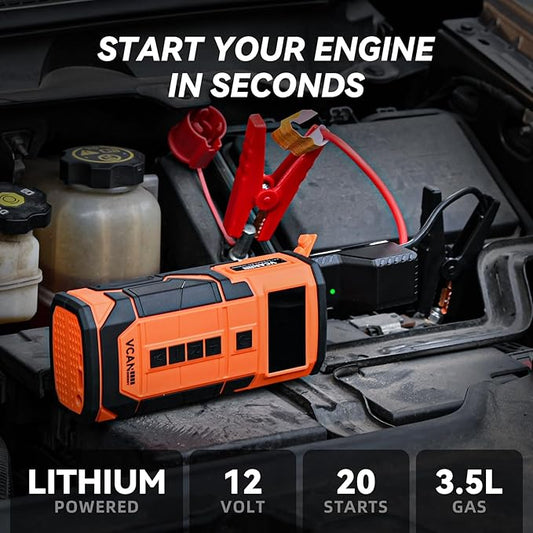 Jump Starter with Air Compressor, VCANENERGY Roadside Emergency Car Kit with 12V Portable Battery Jump Starter & Tire Inflator for Cars, Trucks, SUVs-Car Emergency Kit for Women, Men, Teen