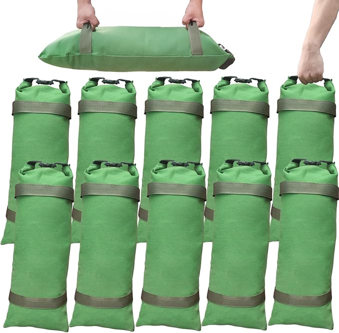 Flood Barrier Sand Bags 10Pcs Thickened Long Canvas Flood Protection Sandbags & Reusable with Insert Buckle Handle Sandbags for Emergency Flood Protection Fits Doors Garages Basement (10)