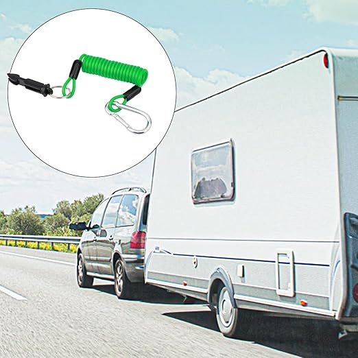 4pcs 183cm/6ft Trailer Breakaway Cable, High Rebound Spring Coiled Emergency Brake Safety Cable Kit for RV Towing Trailers Campers Accessories (Green)