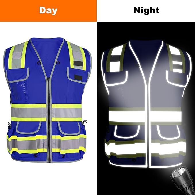 HYCOPROT Reflective Safety Vest Class 2 High Visibility Heavy Duty Construction Vest with Padded Neck,Meet ANSI/ISEA Standard