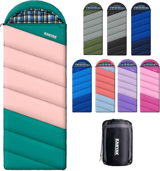 Cotton Flannel Lined Sleeping Bag for Adults Teens Kids, Cold Weather & Warm, 3 Seasons, Lightweight Compact Camping Essentials Equipment, Hiking, Outdoor, Travel