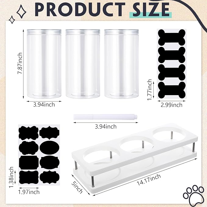 Suclain Dog Treat Container Set for Countertop Includes 3 Treat Jars, 1 Food Storage Tray with Sticker and Pen Farmhouse Pet Food Storage Organizer Gift for Pet Dog Owners