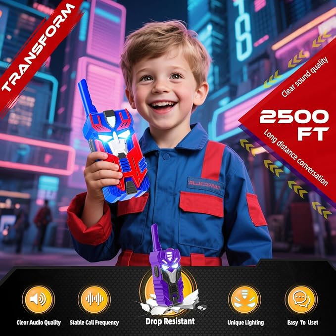 Transform Walkie Talkies for Kids Toys Stocking Stuffers for Kid Boys Girls, 3 Pack with Cool Light-Up Eyes & 2500 FT Range, Outdoor Camping Toys, Birthday Gifts for Boys Girls Ages 3-12