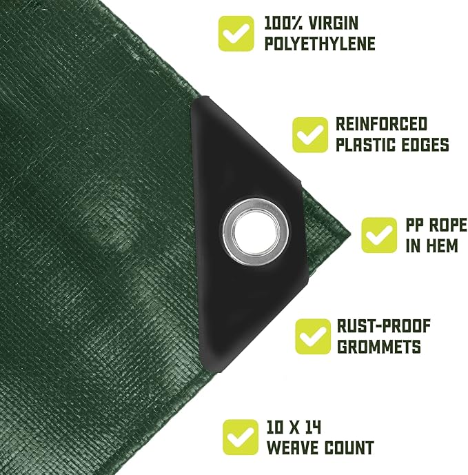 Core Tarps Heavy Duty 8 Mil Tarp Cover, Waterproof, UV Resistant, Rip and Tear Proof, Poly Tarpaulin with Reinforced Edges for Roof, Camping, Patio, Pool, Boat. (Green/Black 10′ X 20′)