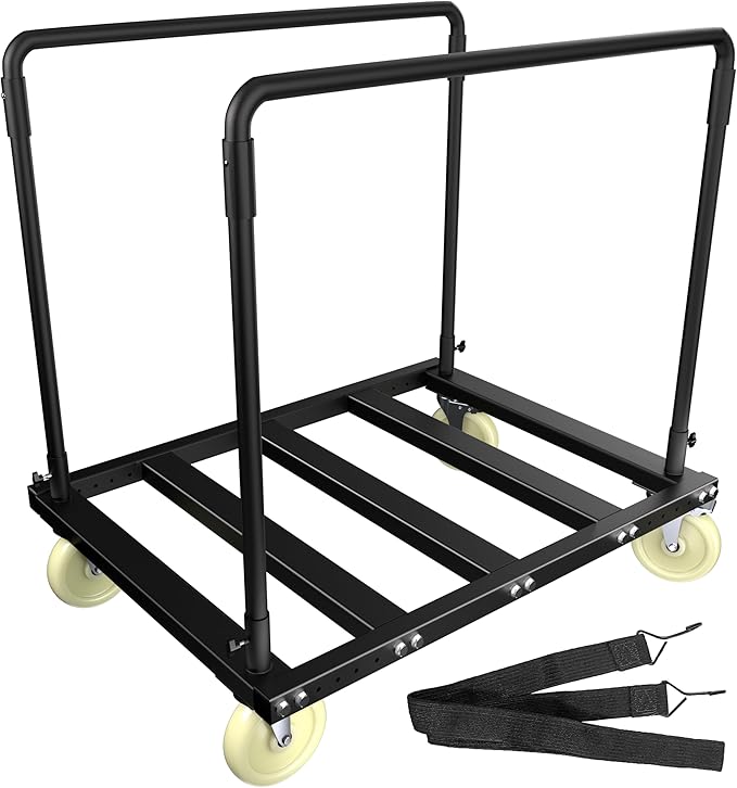 Utility Folding Table Cart, Heavy Duty Table Dolly with Swivel Wheels, Black Panel Cart for Drywall, Lumber, Mattress, Warehouse, Party Events, Grage, Home, Hotel