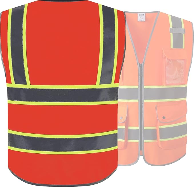 JKSafety 9 Pockets High Visibility Zipper Front Safety Vest | Orange with Dual Tone High Reflective Strips | Meets ANSI/ISEA Standards (901-Orange, 3X-Large)
